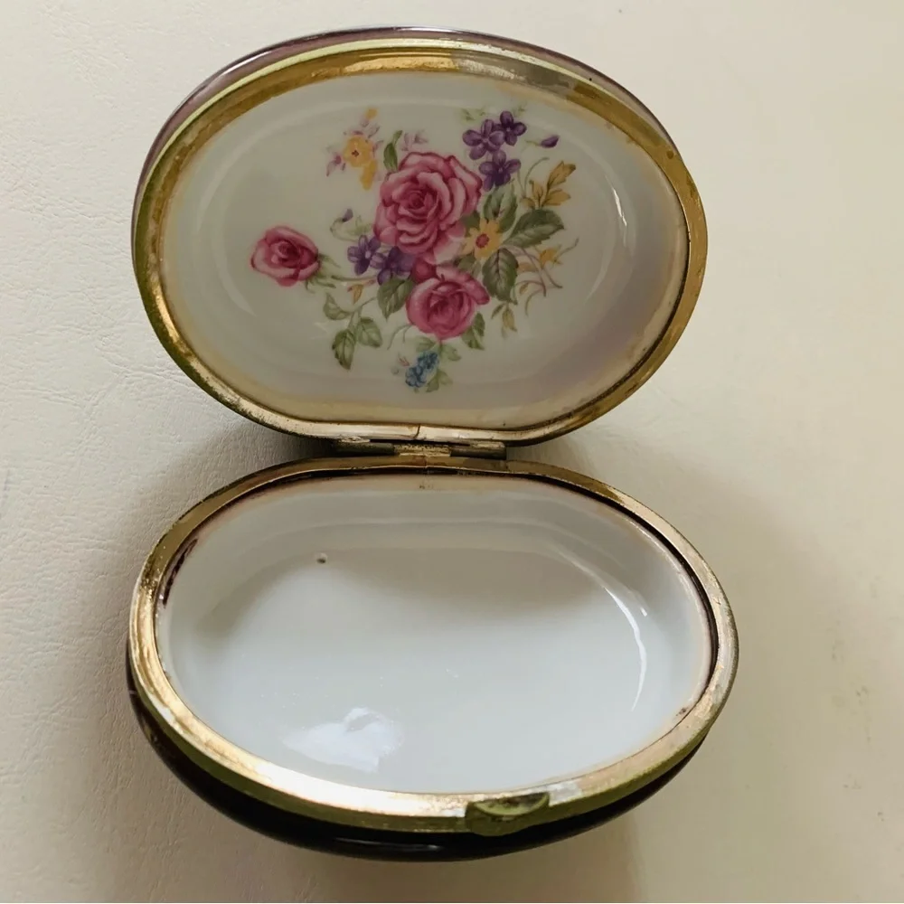 Rare Antique 1910 Porcelain Oval Jewelry Trinket Box
